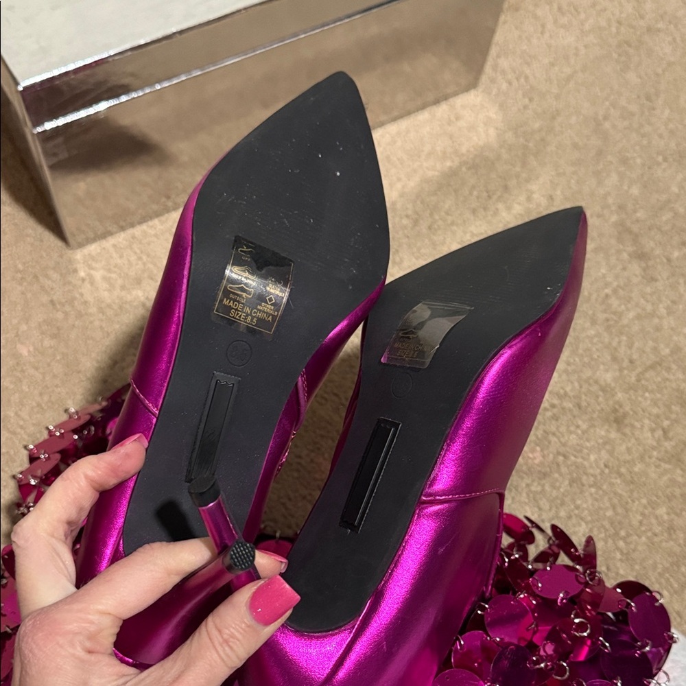 Fuchsia Sequin Heeled Boots - Picture 9 of 14